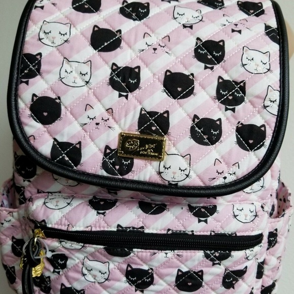 Betsey Johnson Backpack Cats Pink White Black - Picture 4 of 8